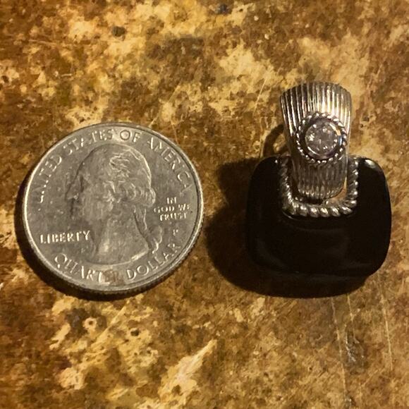 Judith Ripka Earrings Sterling Silver, CZ & Black Onyx Door Knockers Omega Backs - Picture 4 of 11